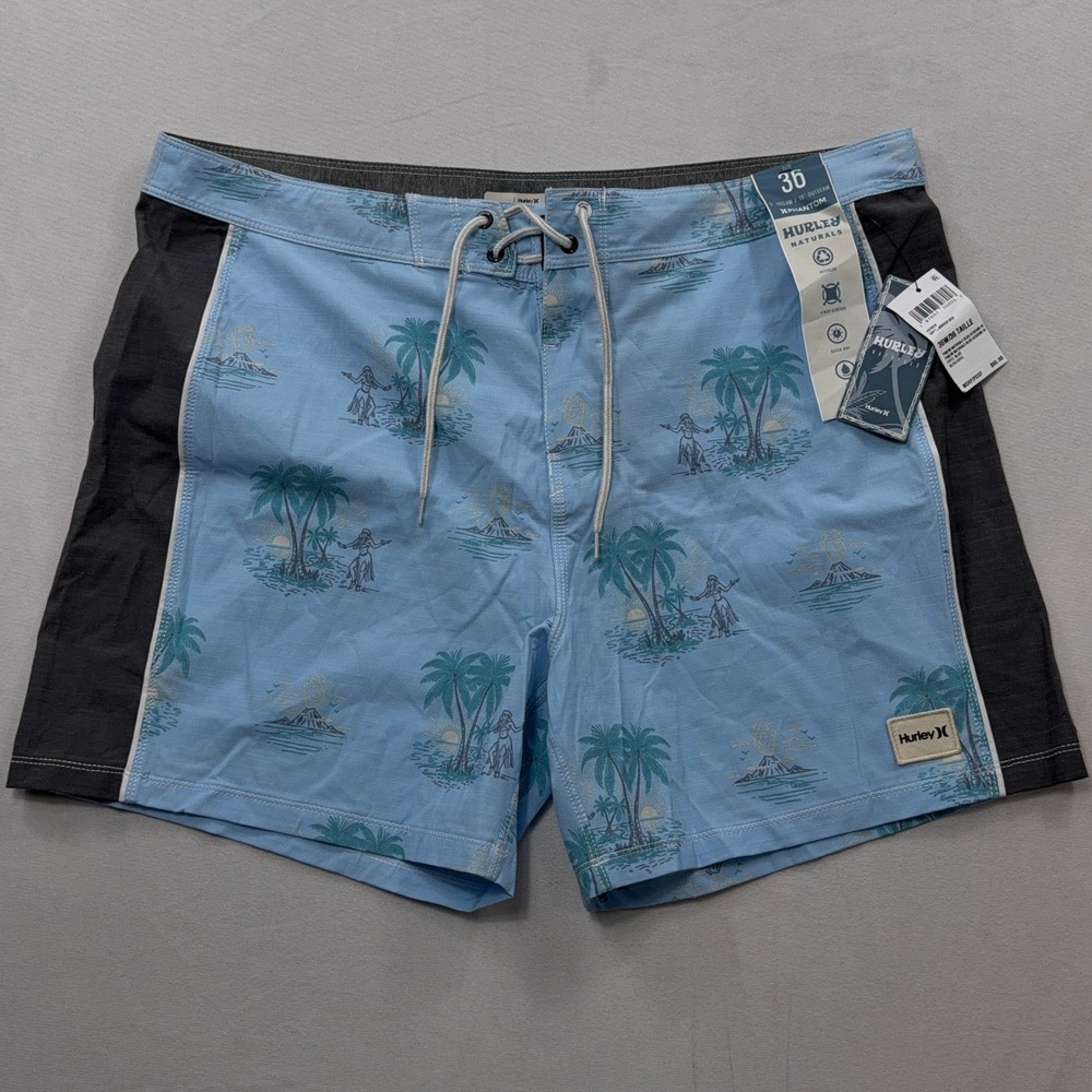 Hurley Board Shorts Phantom Naturals Tropical Hula Print Blue Mens 36 NWT